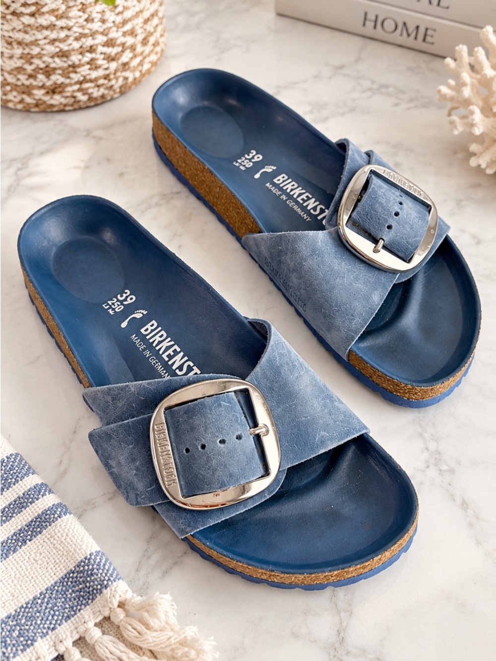 BIRKENSTOCK MADRID BIG BUCKLE SANDALS DUSTY BLUE LEATHER Women’s Size 8